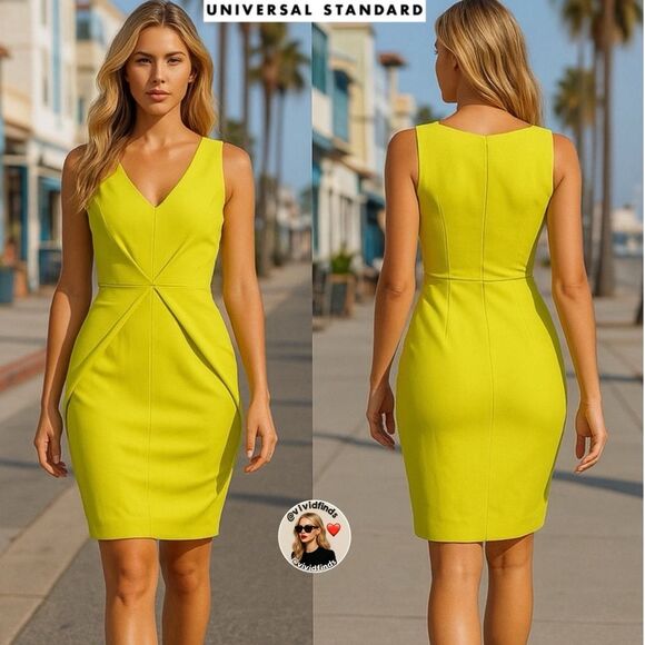 Universal Standard Dresses & Skirts - Universal Standard Raven Fitted V-neck Sleeveless Dress Lime Highlighter Green 4